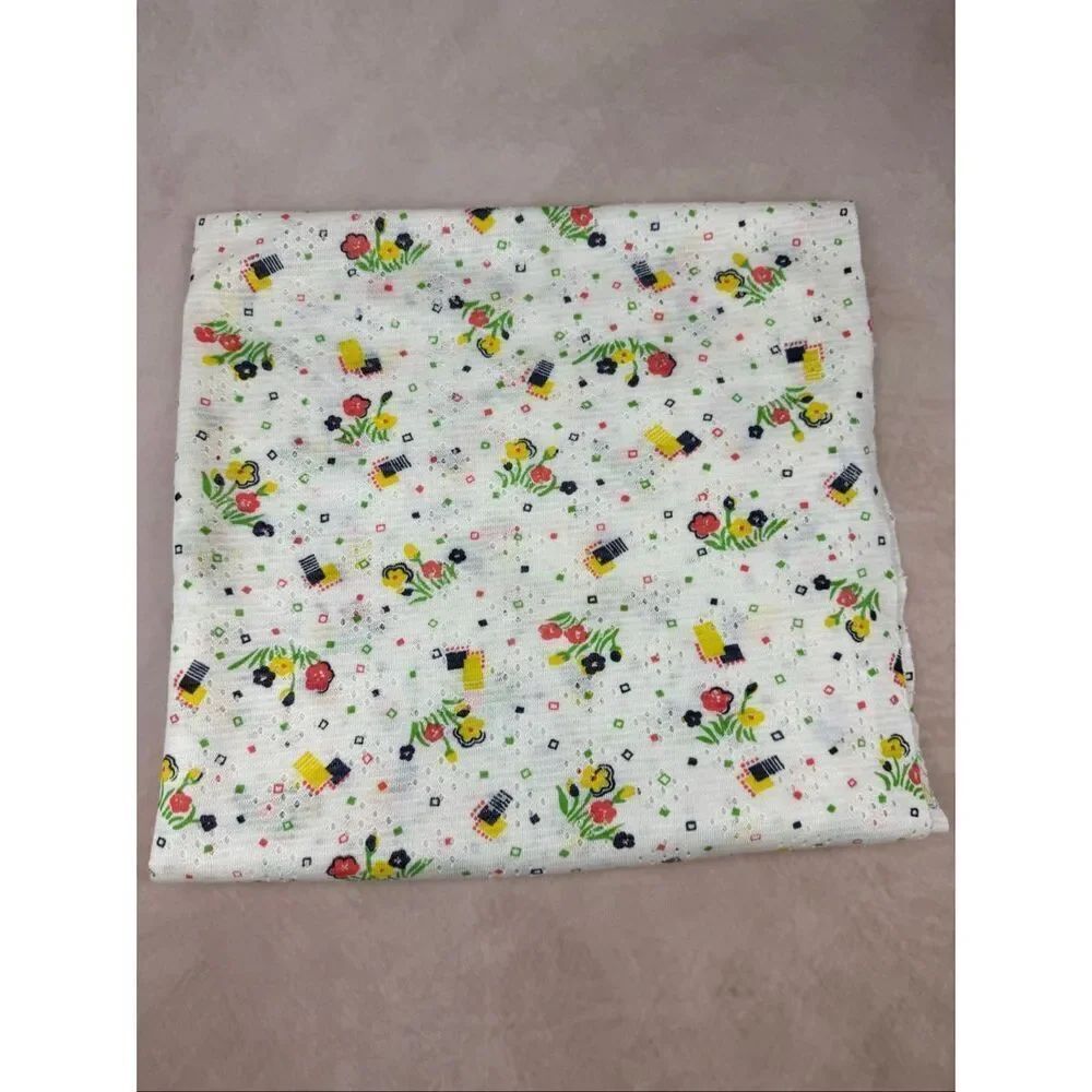 Vintage 1970s Floral Fabric Mod MCM Eyelet Pointelle Knit 42x54”